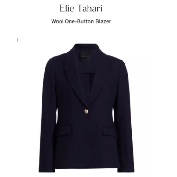 🎅 ELIE TAHARI One Button Blazer Mazarine Navy 100% Wool NWT $495 14 - Picture 2 of 16
